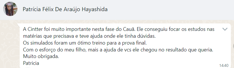 Aluno Cauã Araujo Hayashida - Mãe Patrícia Félix De Araújo Hayashida